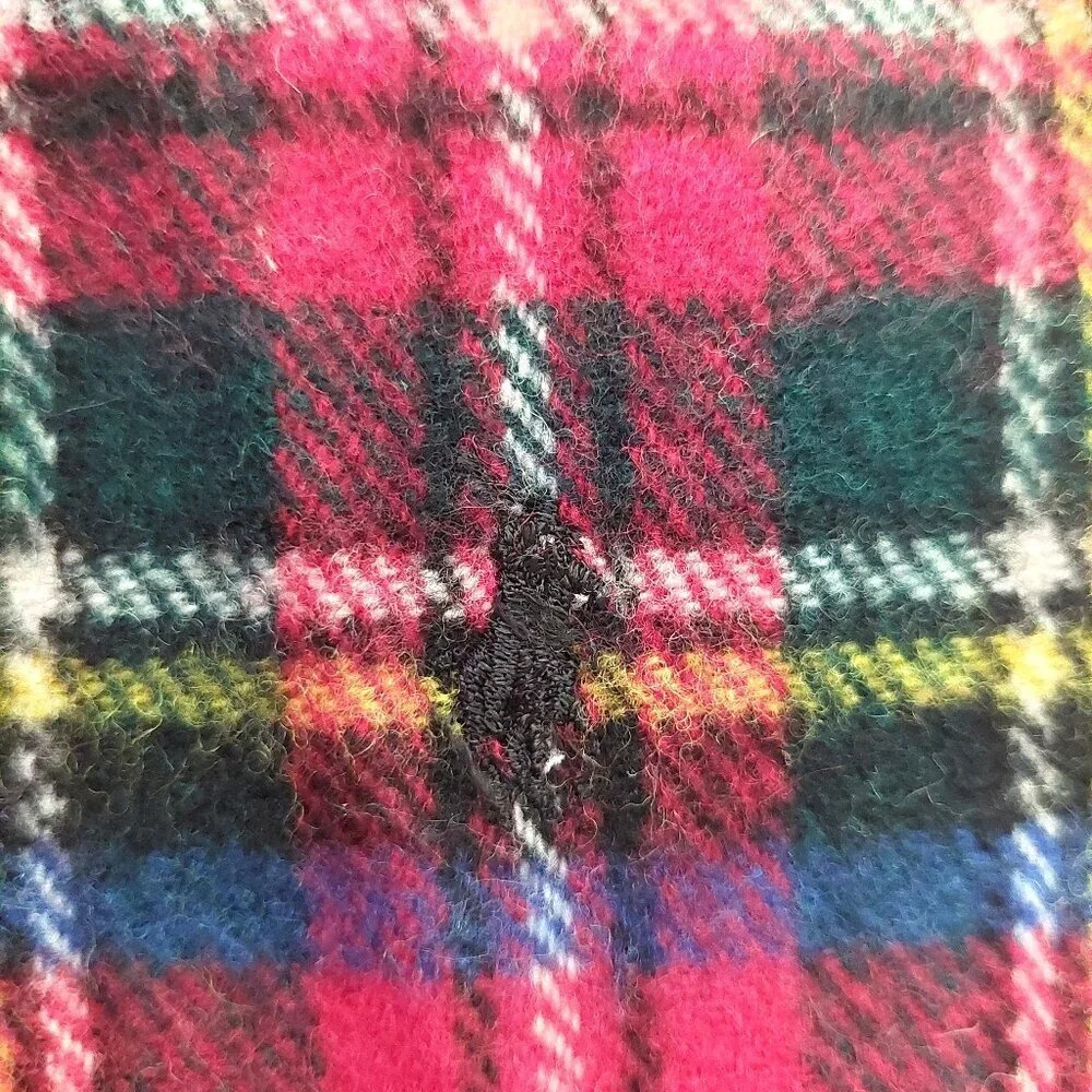 POLO Ralph Lauren 80s Vintage Red Blue Plaid Scarf Embroidered Polo Logo Scarves
